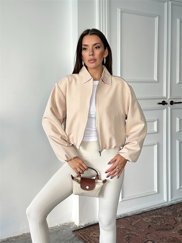 Fermuarlı Bomber Ceket - Bej