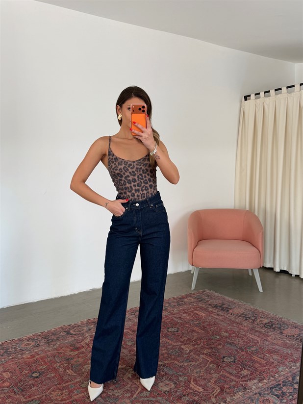 Askılı Crop Bluz - Leopar