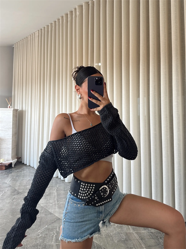 Devin Ajurlu Yıkamalı Triko Siyah - Siyah