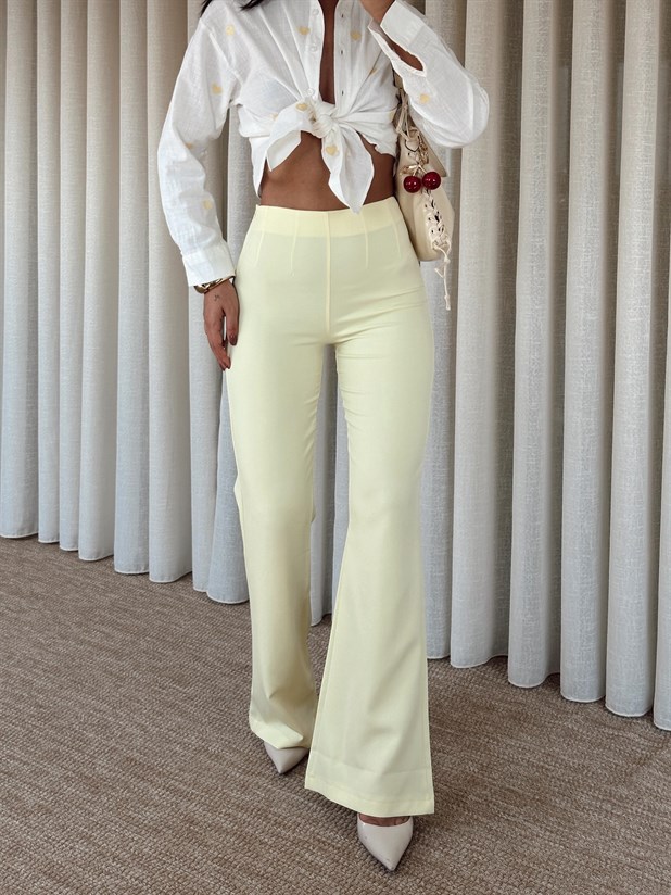 Yarım İspanyol Paça Pantolon - Limon Sarısı