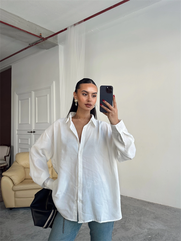 Oversize Modal Gömlek - Ekru