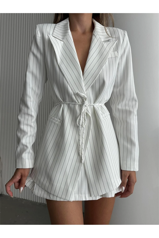 Lasy Line Bel Bağlamalı Blazer Ceket Beyaz - Beyaz