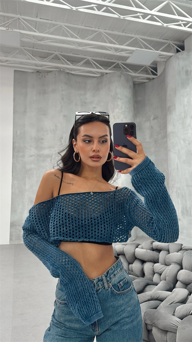 Devin Ajurlu Yıkamalı Triko İndigo - İndigo