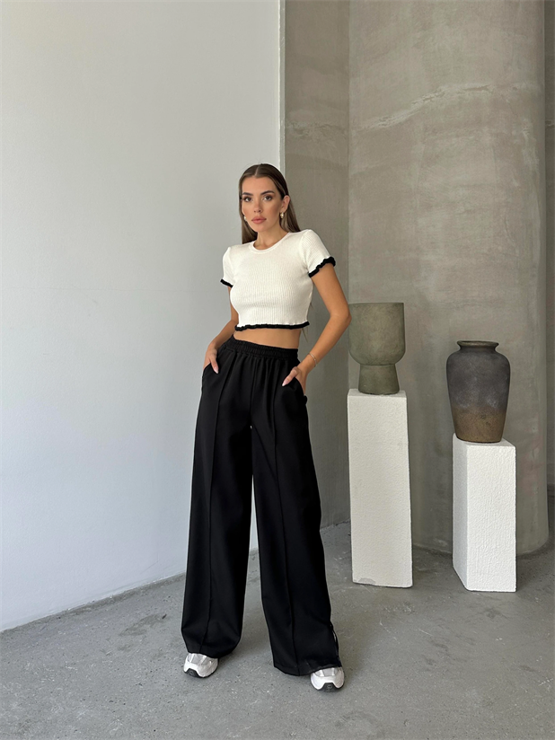 Renew Ön Dikiş Detaylı Yan Yırtmaçlı Pantolon Siyah - Siyah