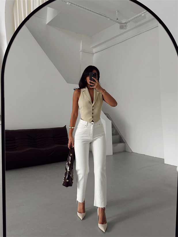 Massimo Mom Fit Jean - Beyaz