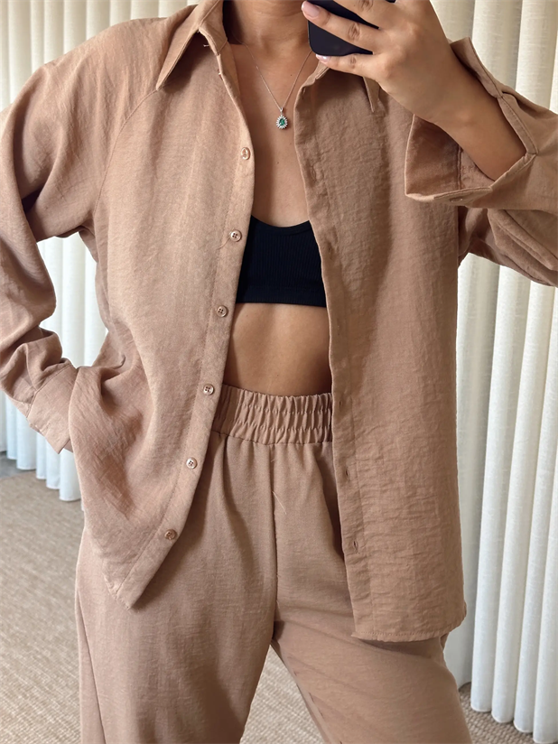 Reglon Kol Gömlek Pantolon Takım  - Vizon