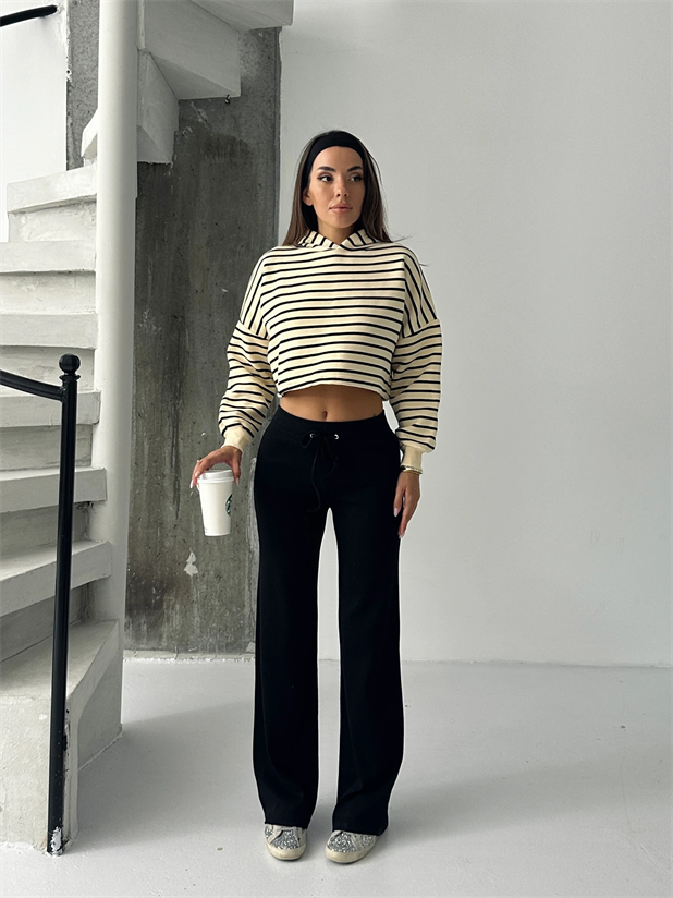 Fitilli Bağcıklı Eşofman - Siyah