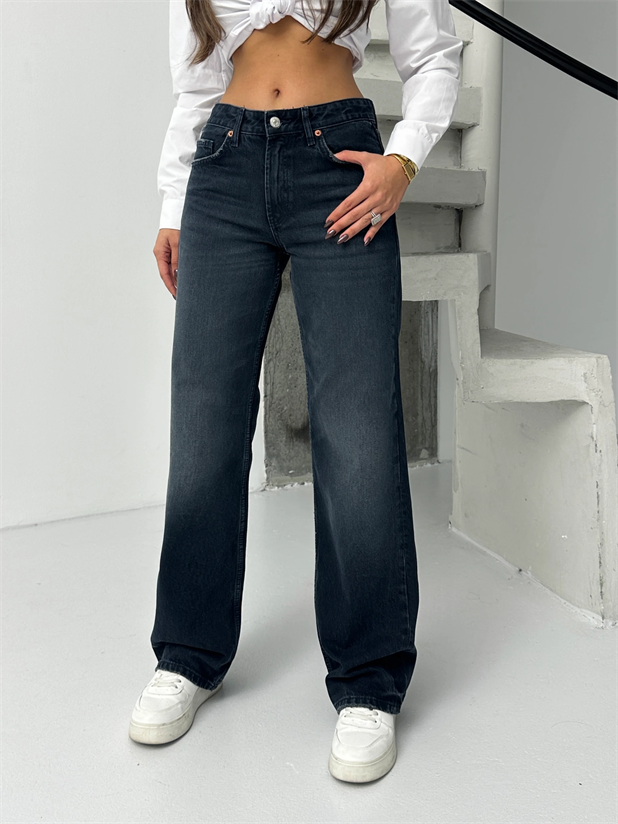 Paça Dikişli Jean  - Siyah