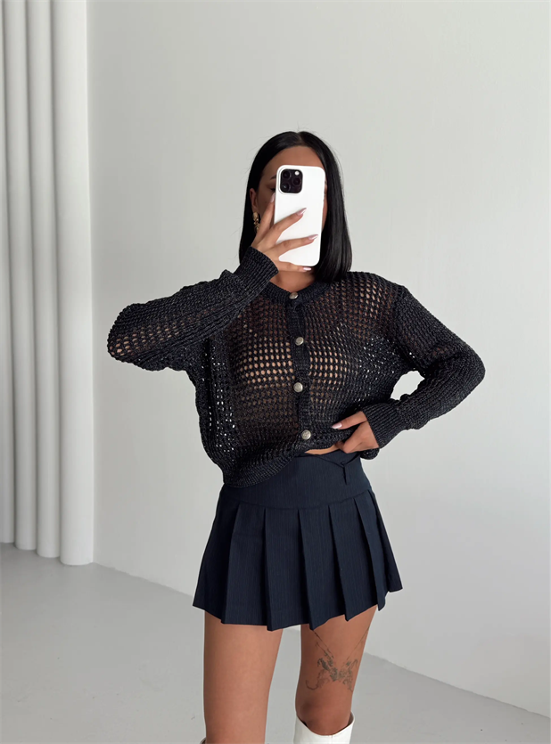 Simli Crop Hırka  - Lacivert