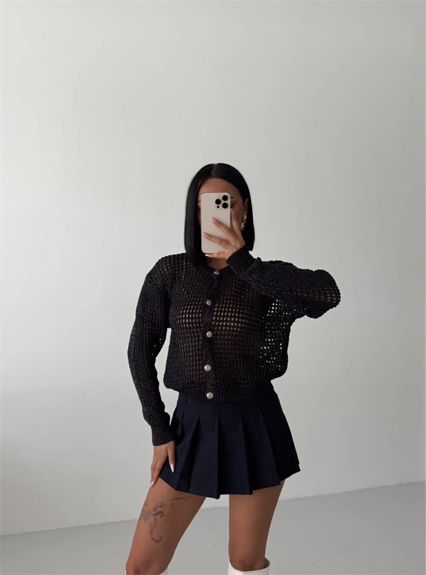 Simli Crop Hırka  - Lacivert