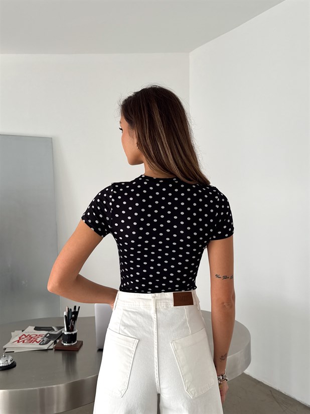 Puantiyeli Basic T-shirt - Siyah