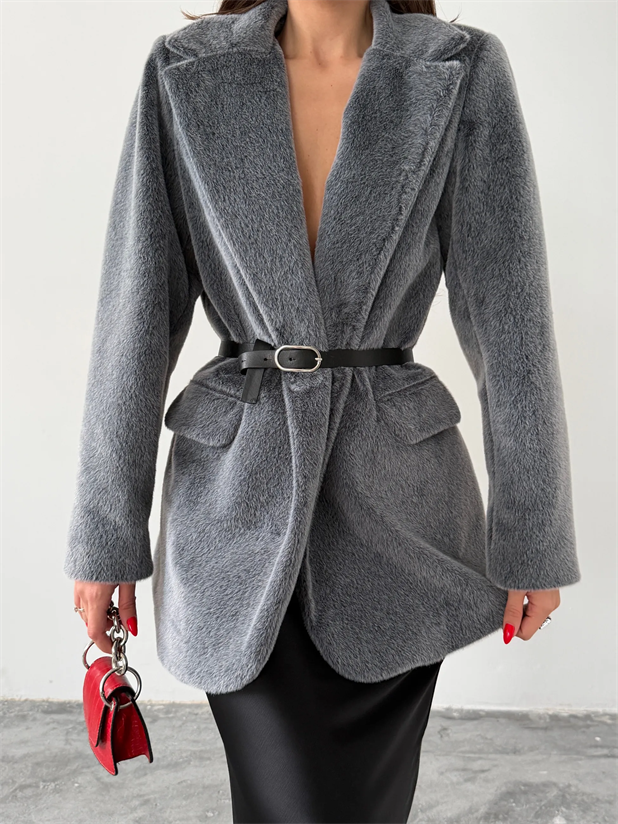 Vatkalı Fox Blazer Ceket - Füme