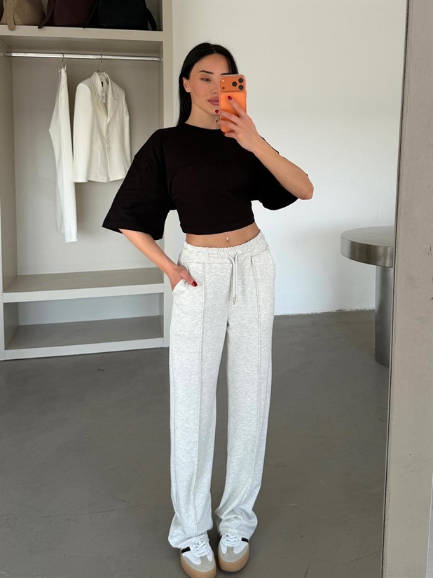 Çımalı Bol Paça Eşofman - Gri