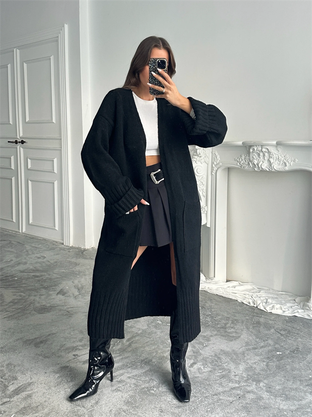 Oversize Uzun Hırka - Siyah