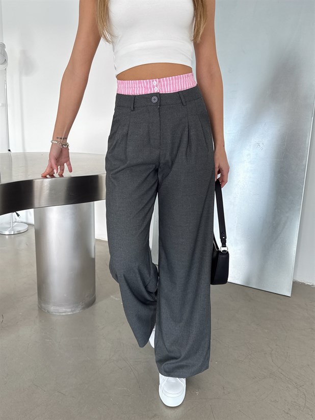 Beli Çizgili Kumaş Pantolon - Antrasit