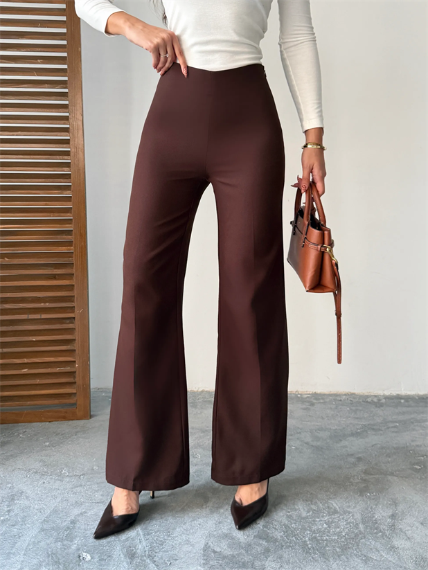 Gizli Fermuarlı Pantolon - Kahve