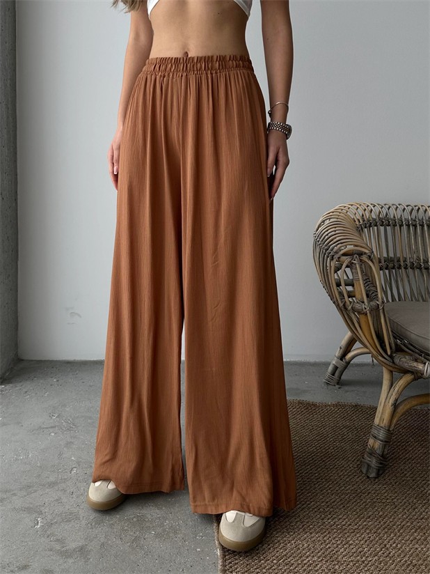 Bel Lastik Tiril Palazzo Pantolon Taba - Taba