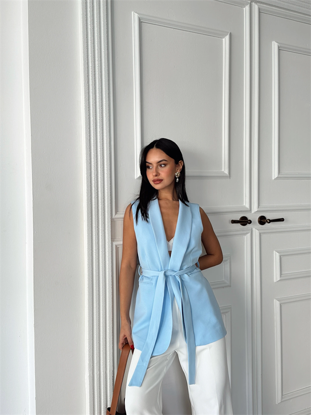 Bağlamalı Blazer Yelek  - Bebe Mavi
