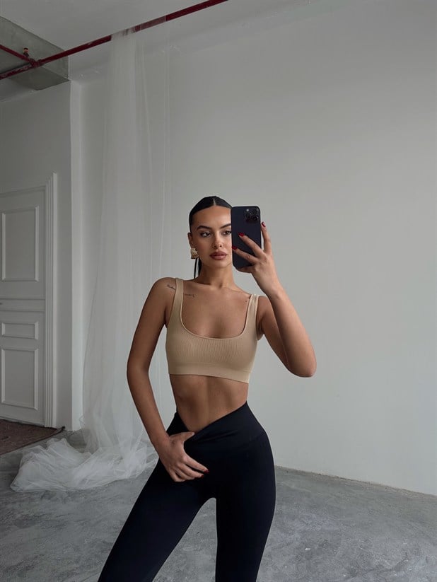 Seamless Fitilli Crop - Bej