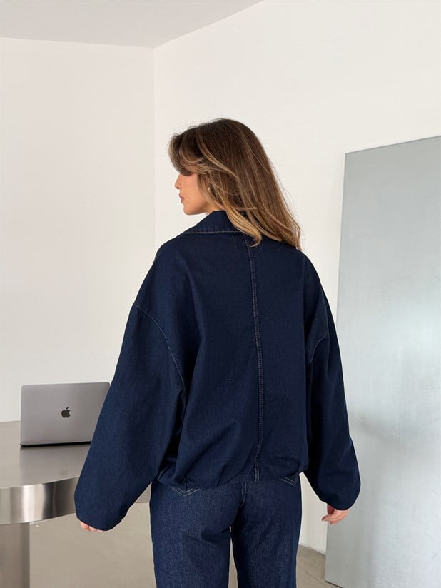 Kemerli Bomber Kot Ceket - Lacivert