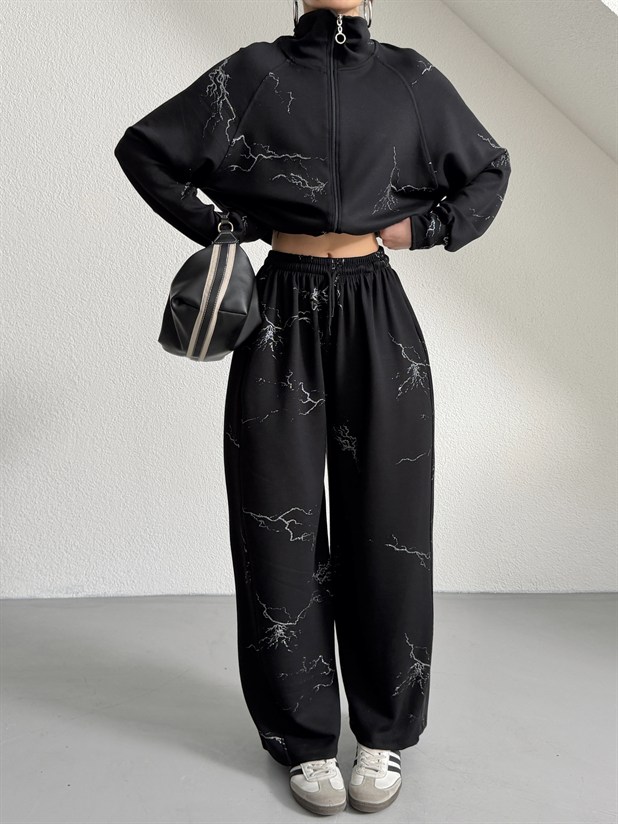 Fermuarlı Palazzo Takım - Siyah