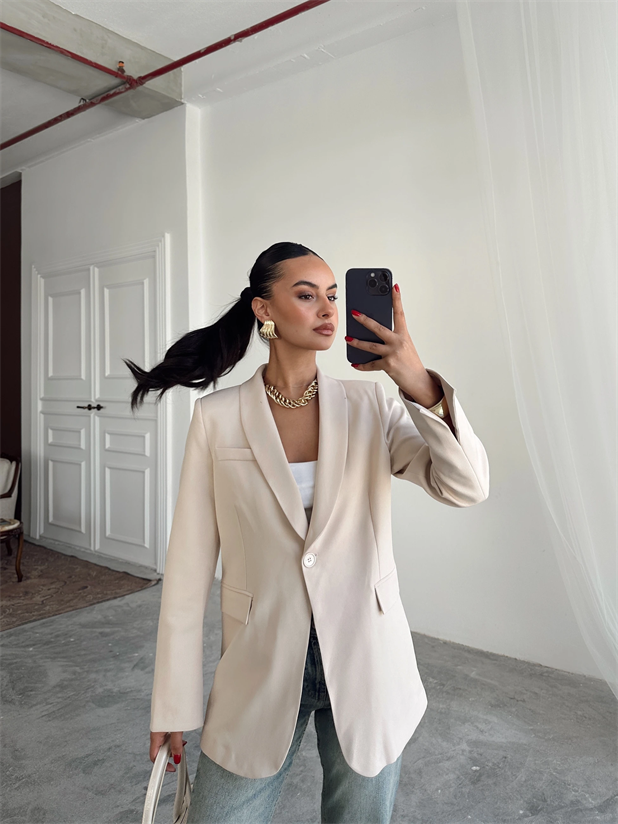 Kol Yırtmaç Blazer Ceket Taş - Taş