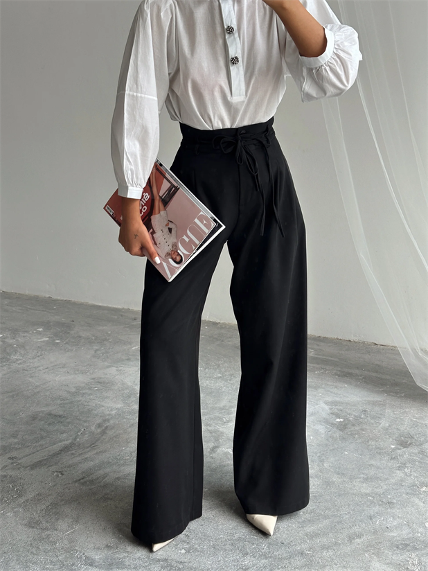 Beli İp Ve Lastikli Palazzo - Siyah