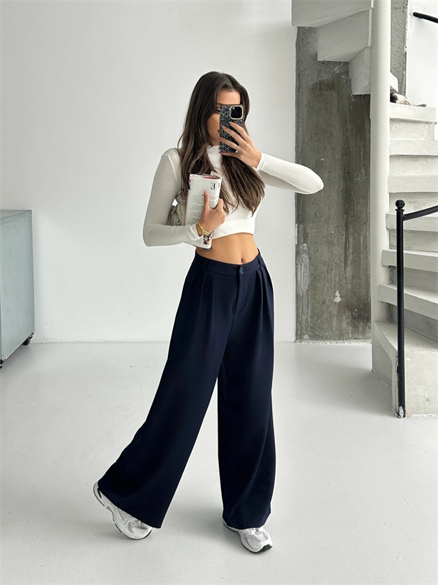 Üç Pile Palazzo Pantolon - Lacivert