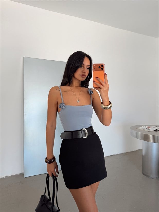 Gül Detaylı Bodysuit - Gri
