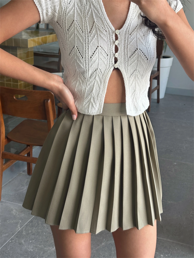 Pliseli Şort Etek Haki Yeşil - Haki Yeşil