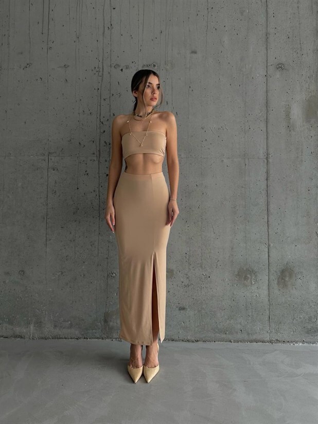 Crop Etek Takım Bej - Bej