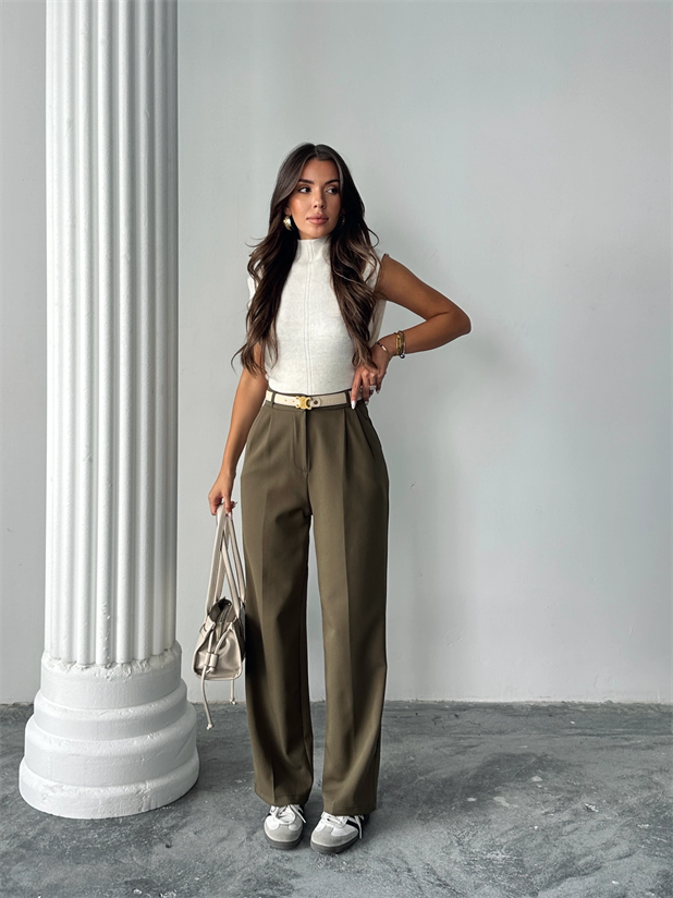 My Palazzo Kumaş Pantolon - Haki Yeşil