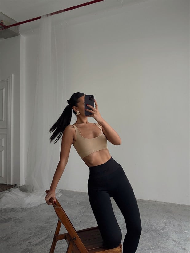 Seamless Fitilli Crop - Bej