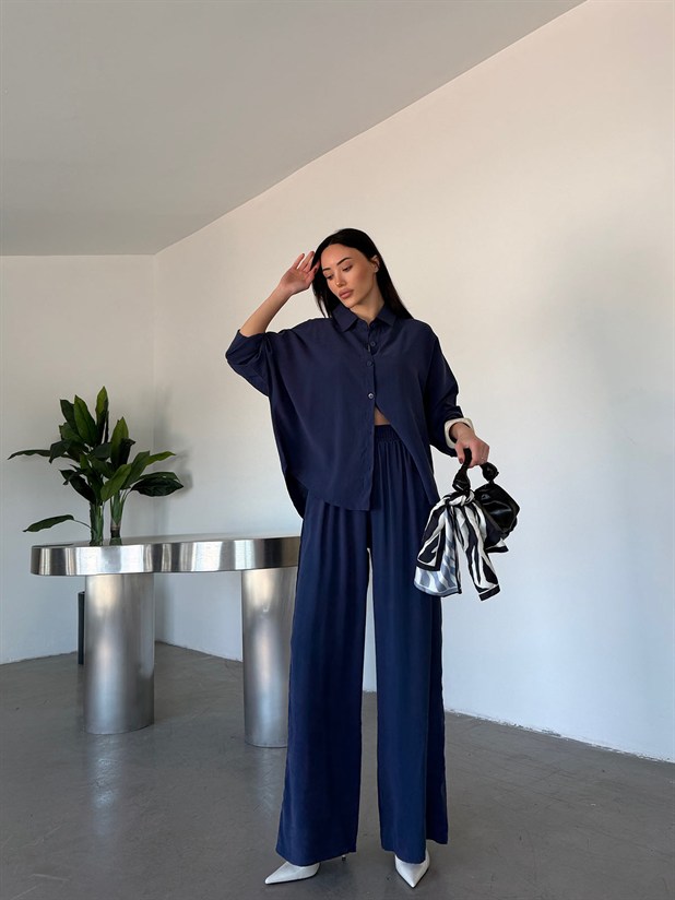 Tensel Yarasa Gömlekli Palazzo Takım - Lacivert