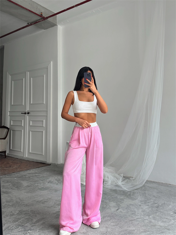 Kemer Detaylı Palazzo Pantolon - Pembe