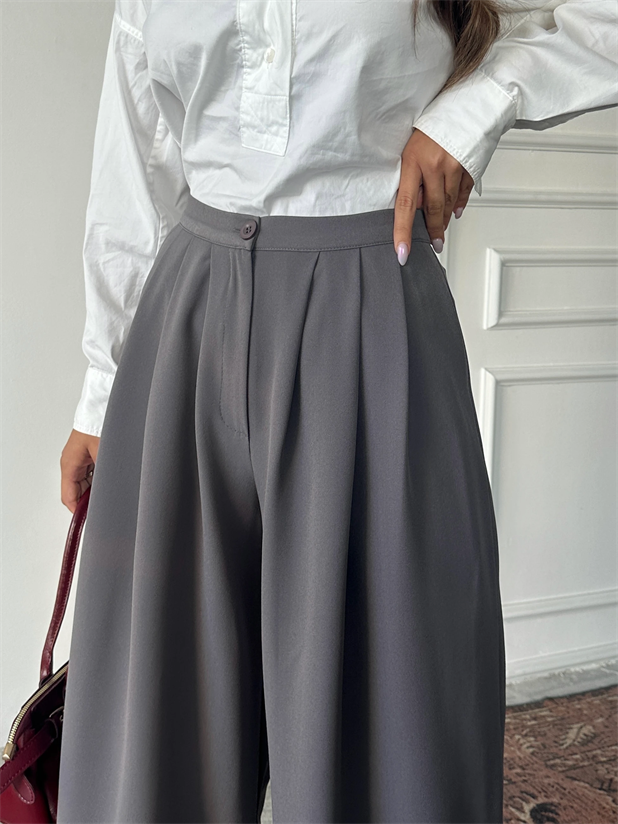 Nadia Pileli Pantolon Füme - Füme