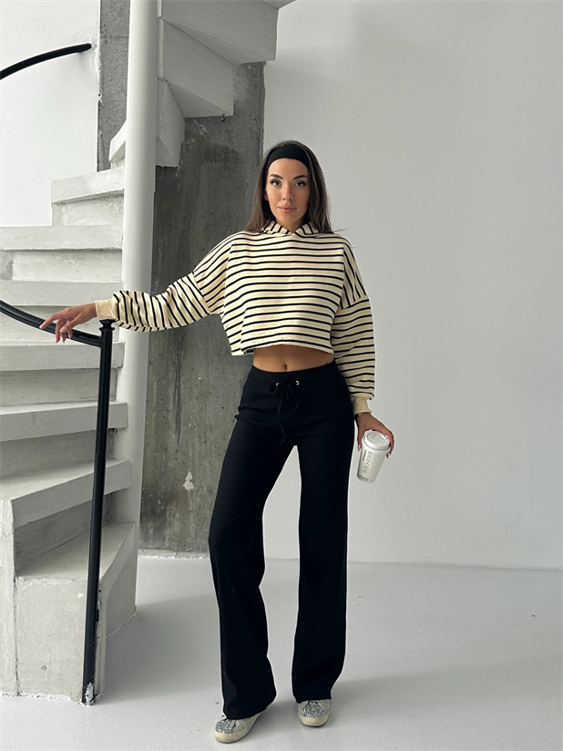 Fitilli Bağcıklı Eşofman - Siyah