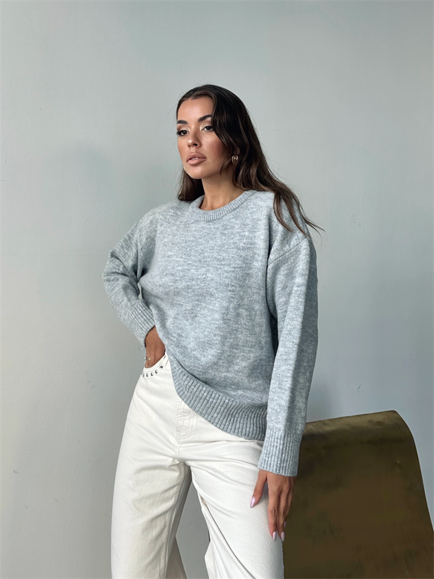 Yıkamalı Şardonlu Triko Kazak - Gri