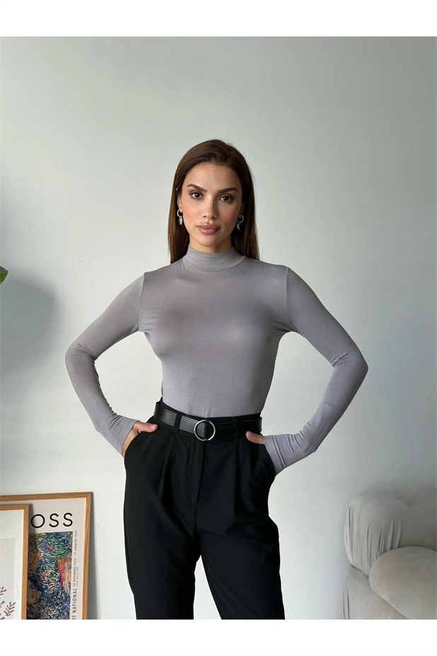 Dik Yaka Balıkçı Bluz Gri - Gri