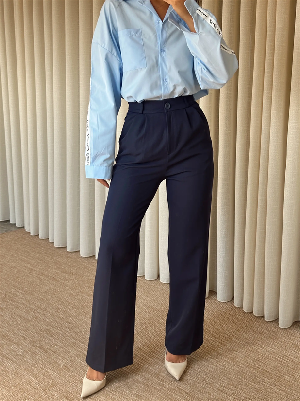 Bel Lastik Palazzo Pantolon - Lacivert