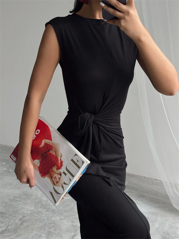 Yandan Bağlamalı Elbise - Siyah