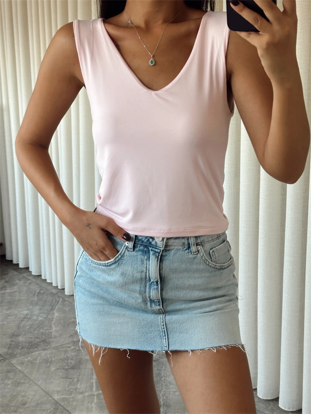 V Yaka Tulumlu Atlet - Pembe