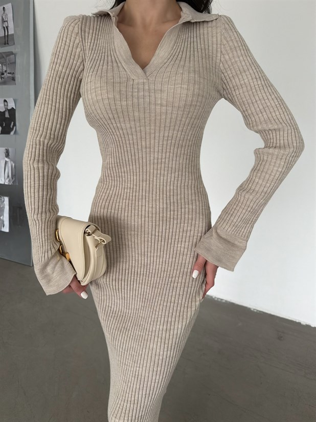 Maxi Triko Elbise  - Taş