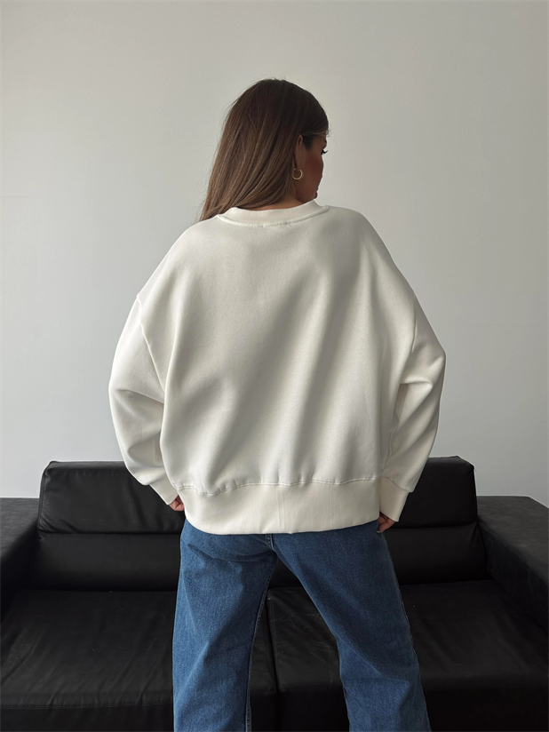 Sage Bisiklet Yaka Sweatshirt Beyaz - Beyaz