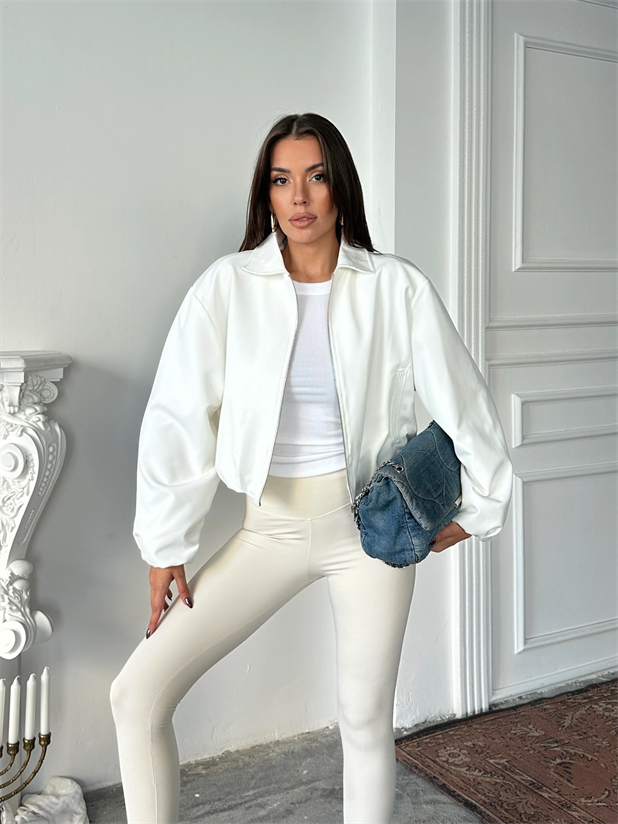 Fermuarlı Bomber Ceket - Beyaz