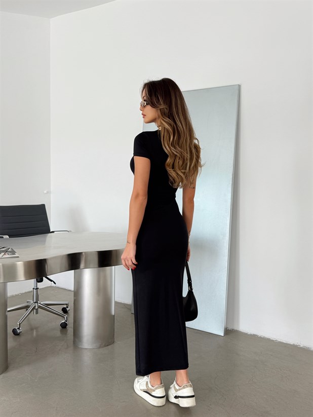 Kısa Kollu Basic Elbise - Siyah