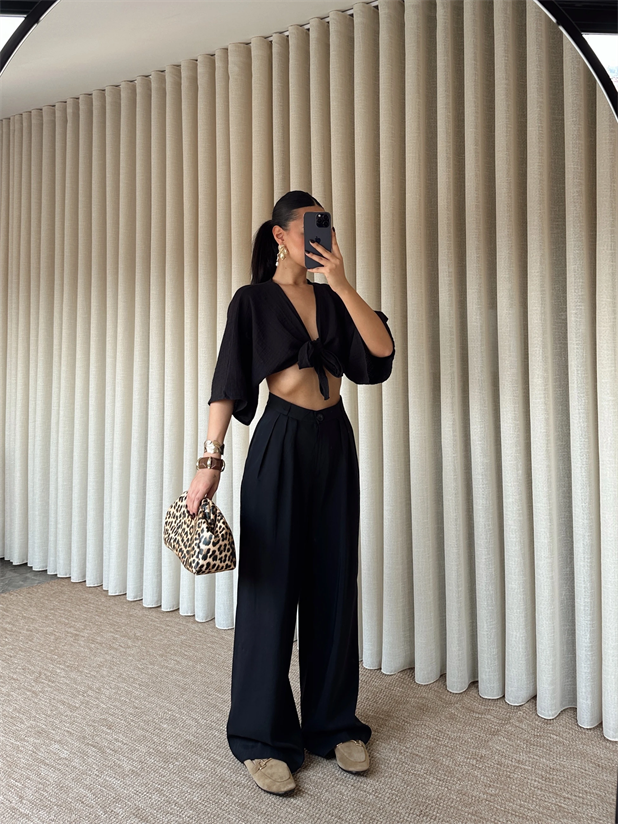 Modal Üç Pile Palazzo  - Siyah