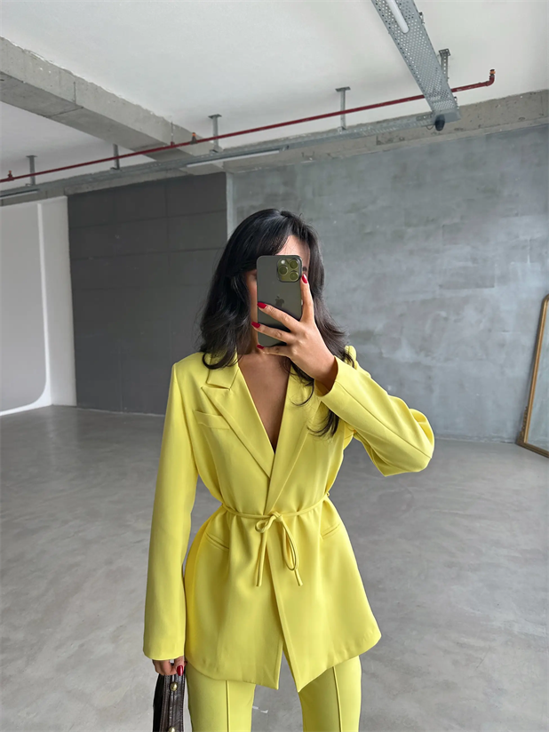 Bağlama Detay Ceket - Sarı