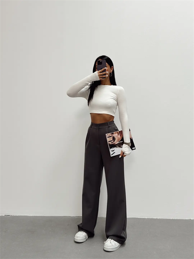 Bel Lastik Palazzo Pantolon - Füme