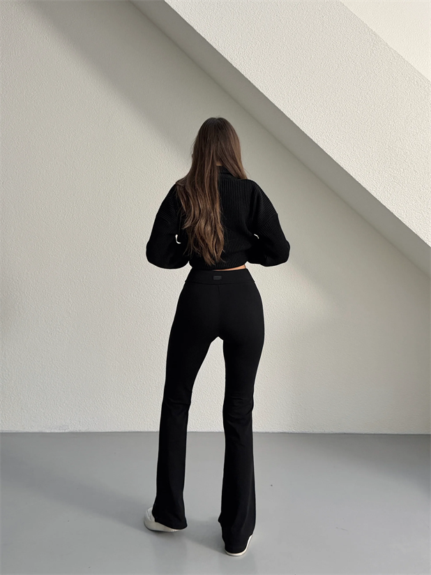 İspanyol Paça Tayt Pantolon - Siyah